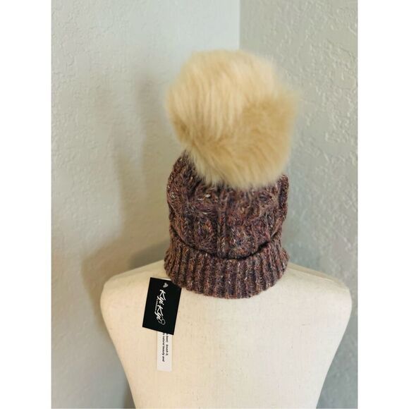 KYI KYI Faux Fur Pompom Classic‎ Wool Beanie Hat, Natural/Cream, One Size, NWT - Picture 11 of 13